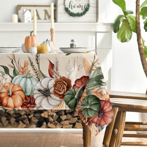 Horaldaily Fall Tablecloth 60 x 84 Inch Rectangular Flower Autumn Harvest Beige