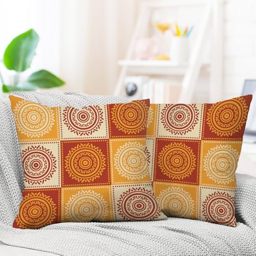 Fjfz Boho Mandala Throw Pillow Covers, 18x18 Set of 2 Cotton Linen
