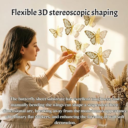 24Pcs 3D Gold Butterfly Wall Decor - Removable DIY Stickers
