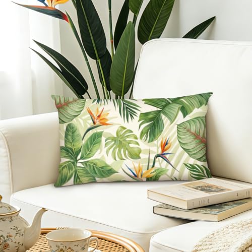 Tropical Palm Leaf Throw Pillow Cover, 12x20 Decorative Cushion Case