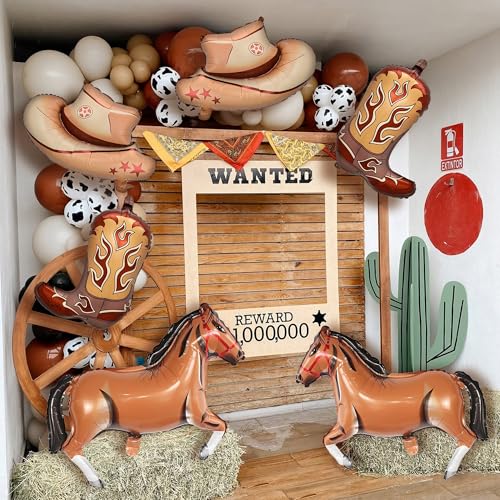 Light Brown Cowgirl Hat Boot Horse Balloons - 6PCS Western Party Decor
