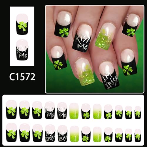 St. Patrick's Day Press on Nails Medium Square French Tip False Nails