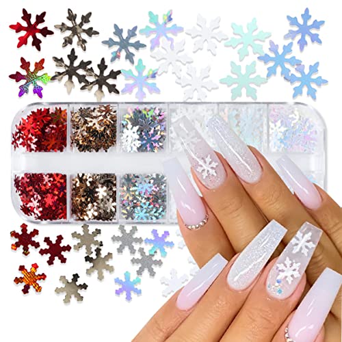 Christmas Snowflake Nail Art Sequins 3D Holographic Glitter Decals Kit