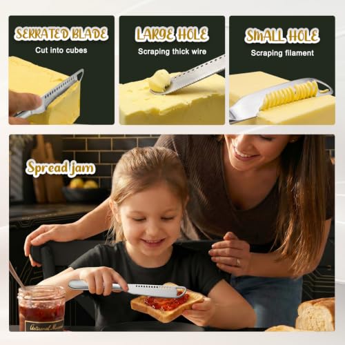 Zulcisy 2 Pack Stainless Steel Butter Knife Set - 3-in-1 Spreader & Slicer