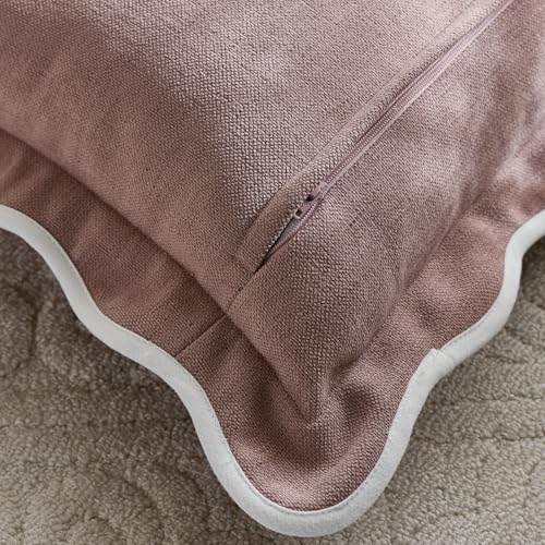 HALANS Scalloped Pink Pillow Cover, 20x20 Inch Boho Textured Throw Pillow