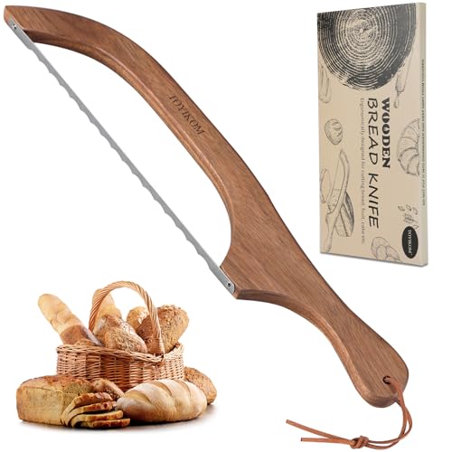 TOYIKOM Sourdough Bread Knife - Ergonomic Walnut Handle Serrated Slicer
