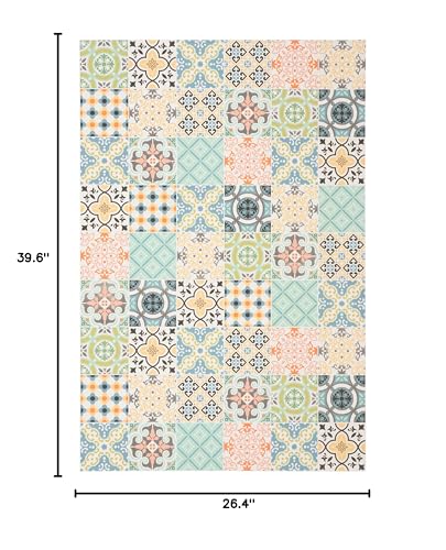 SAFAVIEH Vinyl Floor Collection Area Rug - 2'2" x 3'3", Blue & Yellow, Durable Floor Mat Design, Non-Shedding & Easy Care, Ideal for High Traffic Areas in Living Room, Bedroom (VNF112M)
