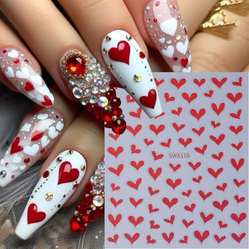 Valentine Heart Nail Art Stickers - 6 Sheets 3D Self-Adhesive Decals