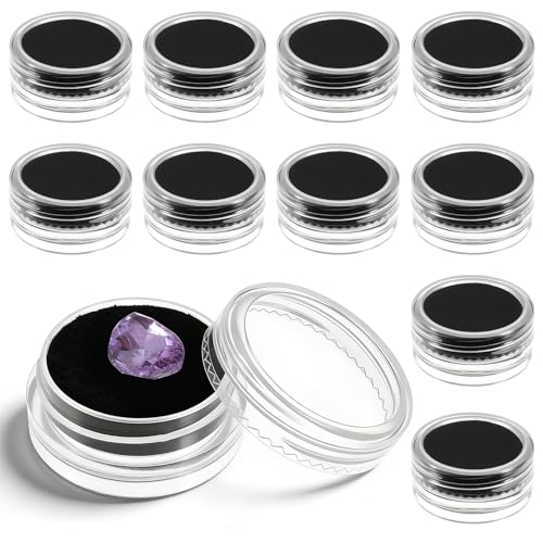 10PCS Small Gemstone Display Boxes with Clear Lid & Black Foam for Jewelry & Crystals