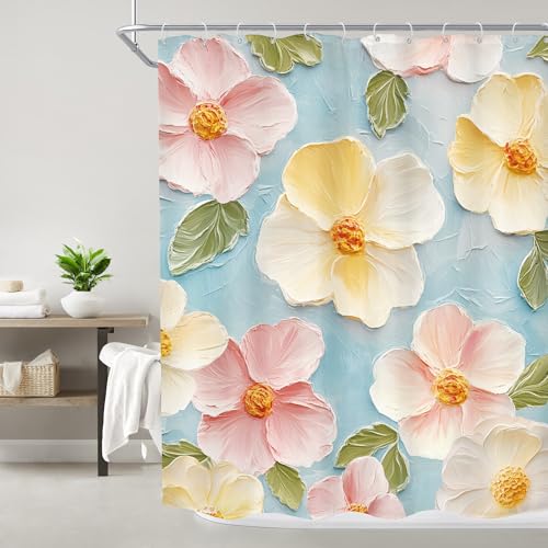 Floral Shower Curtain - Waterproof Polyester Bathroom Decor 60x72