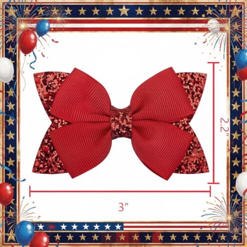 Patriotic 4th of July Hair Bow Clip with Sequins & Alligator Barrette