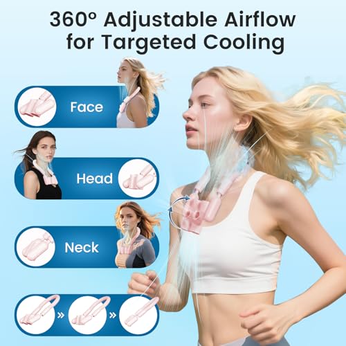 Pink Portable Neck Cooling Fan - USB Rechargeable & Adjustable Airflow