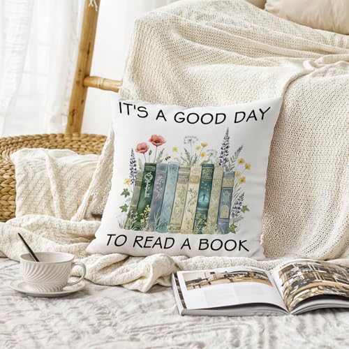 It's a Good Day to Read a Book Pillow Cover - 18x18, Bookish Decor, Variation 2
