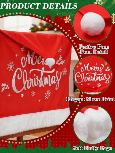 Red Plush Santa Hat Chair Covers for Dining Chairs Set of 4 - Christmas Decor