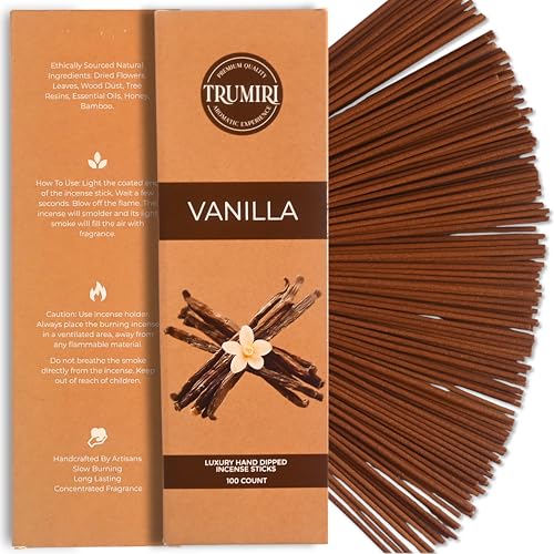 TRUMIRI Vanilla Incense Sticks - 100 Pack Handcrafted Natural Aromatherapy