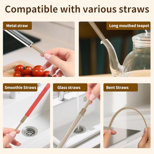Vodvob 2-Piece Silicone Straw Cleaner Brush Set - Brown, Bendable Steel Core