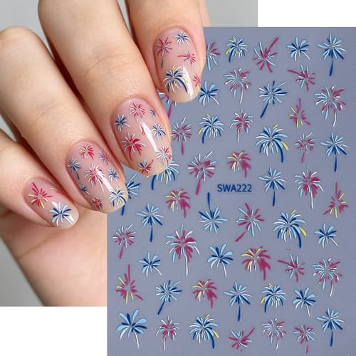 4th of July Fireworks Nail Stickers Independence Day Decals (8 Sheets)