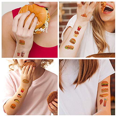 Konsait Fast Food Temporary Tattoos for Kids, 10 Sheets Waterproof Fake Tattoo Stickers for Birthday Party Favors