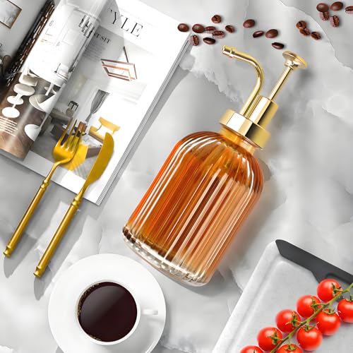 10oz Glass Coffee Syrup Dispenser with Gold Pump - Ribbed Design