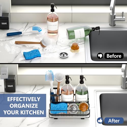 Trendy Sink Caddy Kitchen Organizer with Drain Tray - Rustproof Dish Storage Rack
