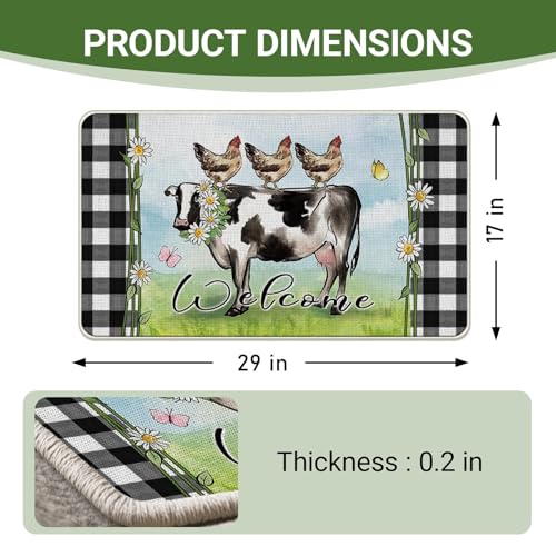 Spring Summer Farm Animals Welcome Front Door Mat - Cow Hen Welcome Mat