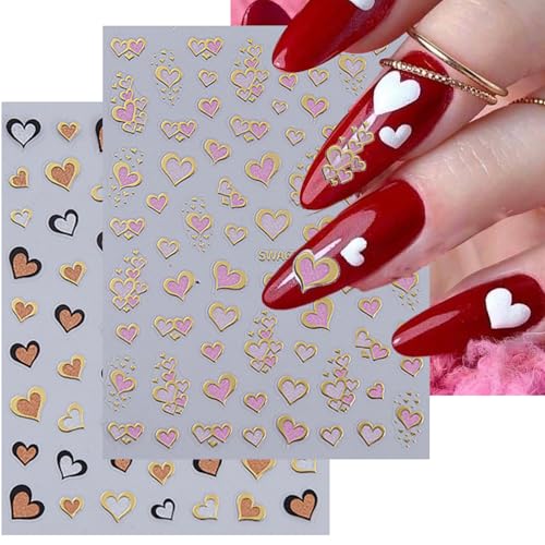 8 Sheets Valentine's Day Heart Nail Art Stickers Embossed Decals