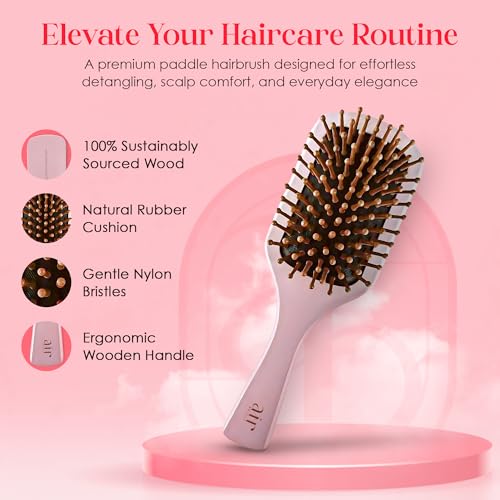 Air Beauty Wooden Paddle Hair Brush with Nylon Bristles and Scalp Massager