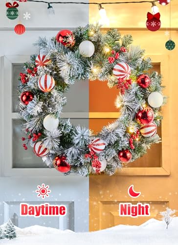 24-Inch Pre-Lit Artificial Christmas Wreath with LED Lights and Decorations