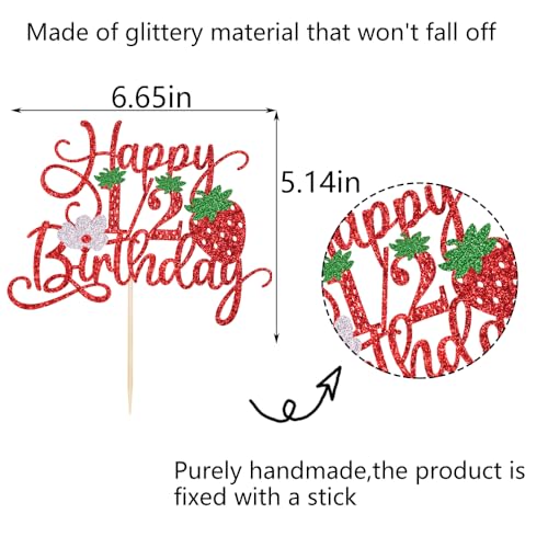 Sleyberoy Strawberry Red Glitter Cake Topper for 1/2 Birthday