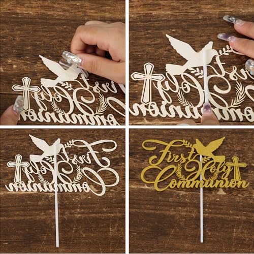 First Holy Communion Cake Topper - Gold Decoration for Parties