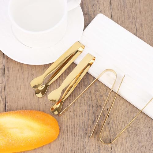 BOXOB 8-Piece Mini Kitchen Tongs 4.3in Gold Stainless Steel Small Serving Tongs