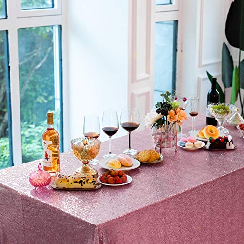 Rectangular Rose Pink Sequin Tablecloth 90x132 Inch - Festive Party Decor