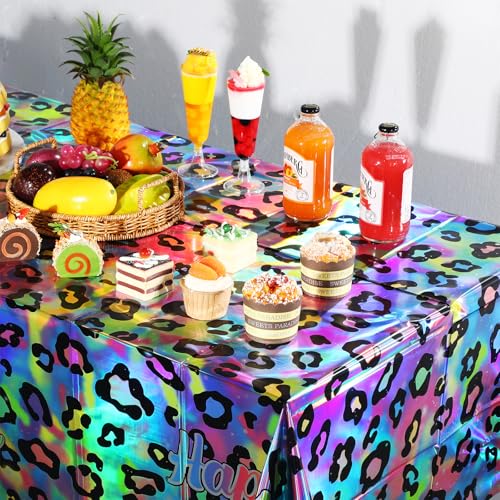 Iridescent Cheetah Print Birthday Tablecloths - 3 Pack, 54x108 Inch