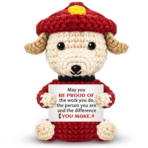Handmade Crochet Firefighter Dog Gift for Men - Inspirational Decor