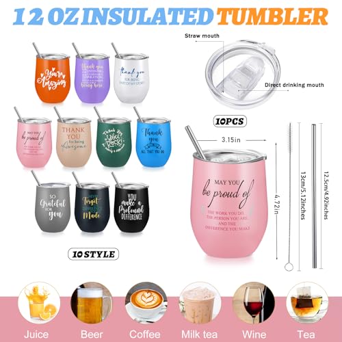 12 oz Inspirational Employee Appreciation Tumblers Bulk Set with Straws and Lids