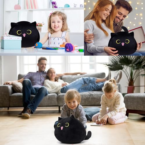 AUTOKAKUM 12-Inch Cute Black Cat Plush Pillow - Soft Stuffed Animal Toy