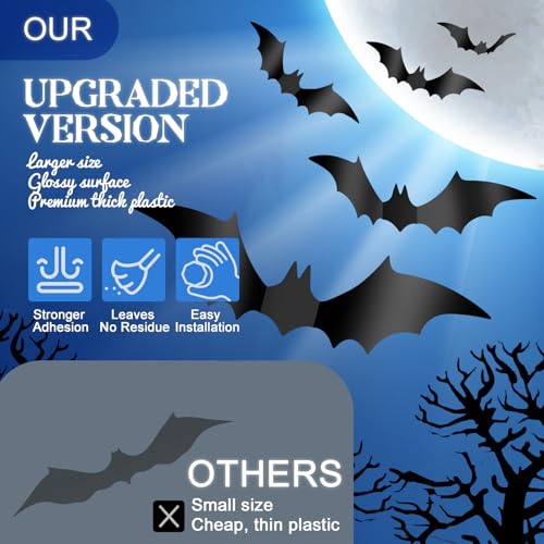 Halloween Bat Wall Decor - 112 PCS Realistic 3D PVC Stickers