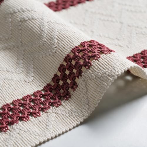 Rustic Woven Table Runner 12x72 Inch - Red Stripe, Durable Cotton Polyester