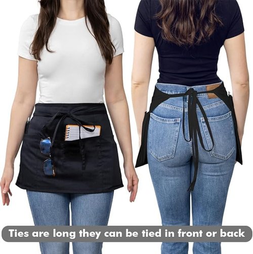 Dreamology 12 Pack Server Aprons with 3 Pockets,Black Server Apron,Waitress Apron,Waist Aprons with Pockets,Server apron,Waiter Aprons,Serving Apron Women,Waist Aprons,Black Aprons Bulk