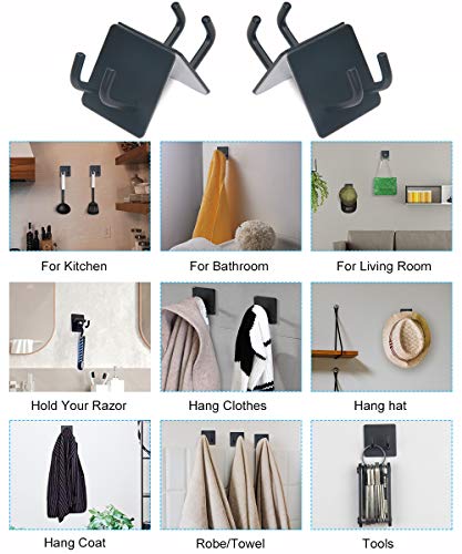 Yikla Adhesive Shower Hooks, Stainless Steel Razor Holder - Black, 2 Pack