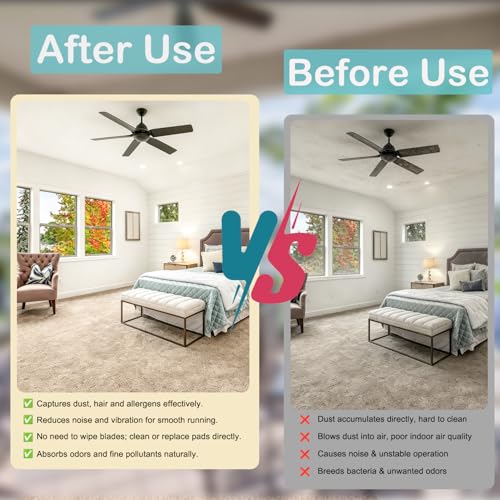 Palmhill Ceiling Fan Blade Air Purifier Filters - Black, 5 Pack