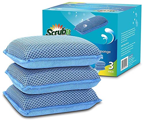 SCRUBIT Miracle Microfiber Kitchen Sponge - Heavy Duty Non-Scratch (Blue)