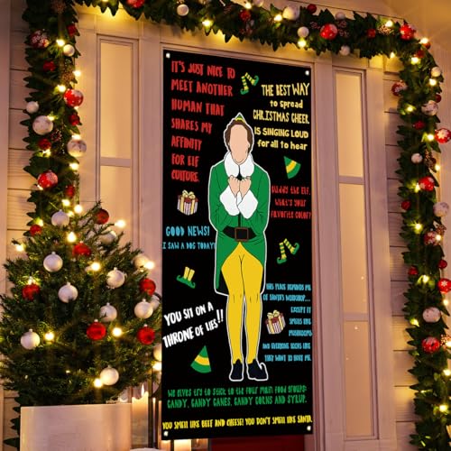Funny Christmas Banner - Red & Green Elf Movie Decor, 71x35in
