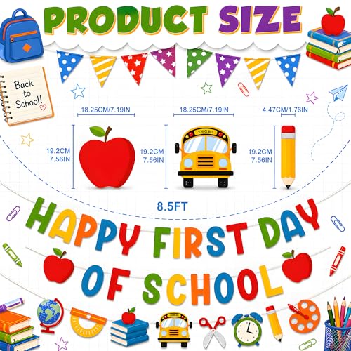 Happy First Day of School Banner - Back to School Classroom Decor