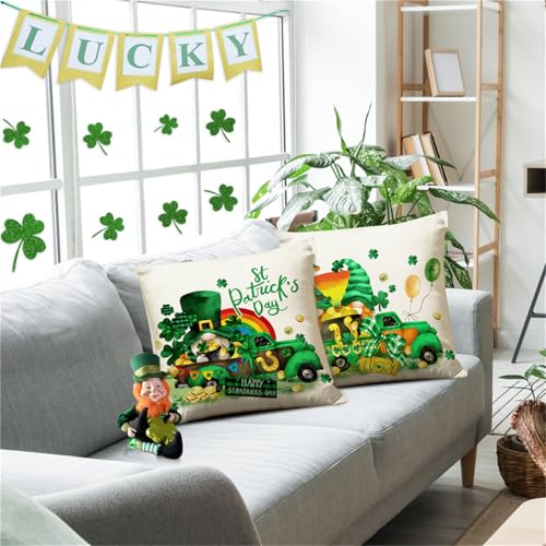 St. Patrick's Day Pillow Covers Set of 4 - Shamrock Gnome Design