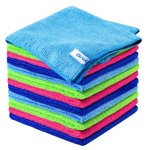 ovwo Microfiber Cleaning Cloths, 12-Pack, 12" x 12" Absorbent Lint-Free Towels