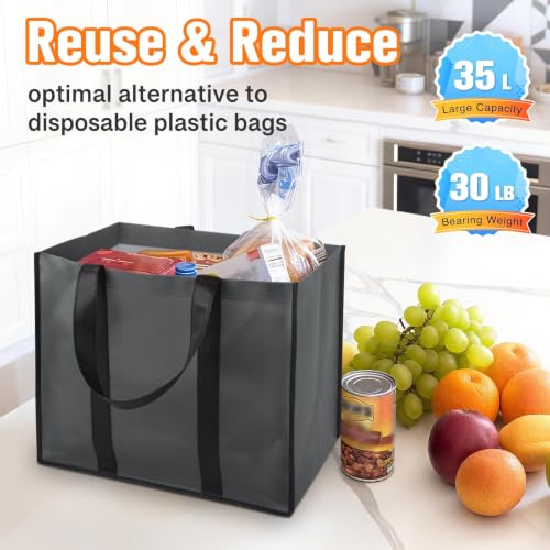 WISELIFE 35L Reusable Grocery Bags, Foldable, Gray, 3 Pack