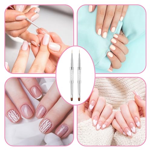 Macuezu 2 PCS Dual Ended Builder Gel Brushes & French Tip Liner Tools