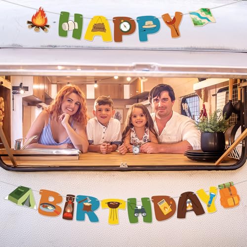Hxezoc Camping Happy Birthday Banner Garland Outdoor Adventure Party Decor