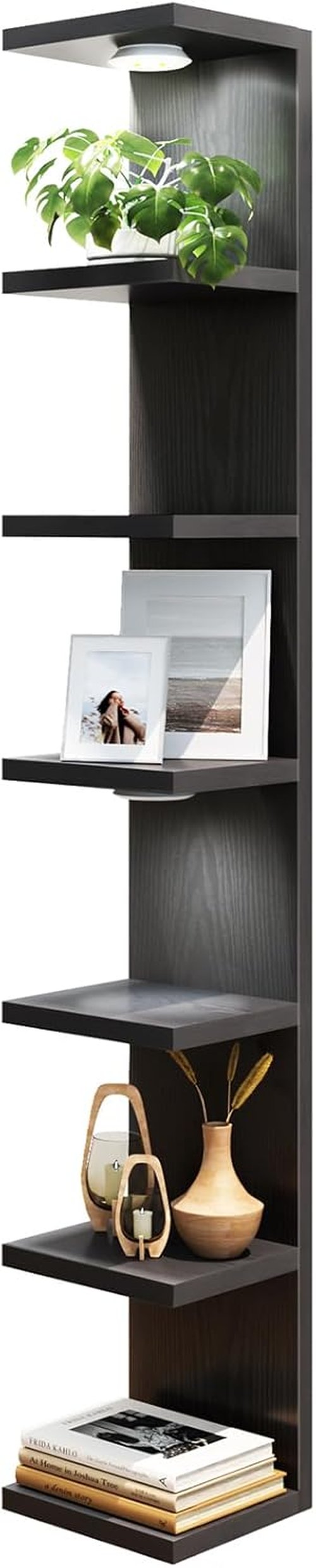 Fixwal 7-Tier Wall Mounted Floating Shelves - Stylish Home Decor with LED Lights | Black Finish